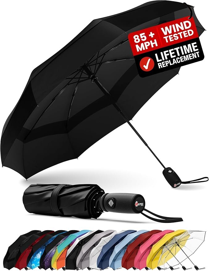 REPEL Windproof Travel Umbrella - Compact & Withstands